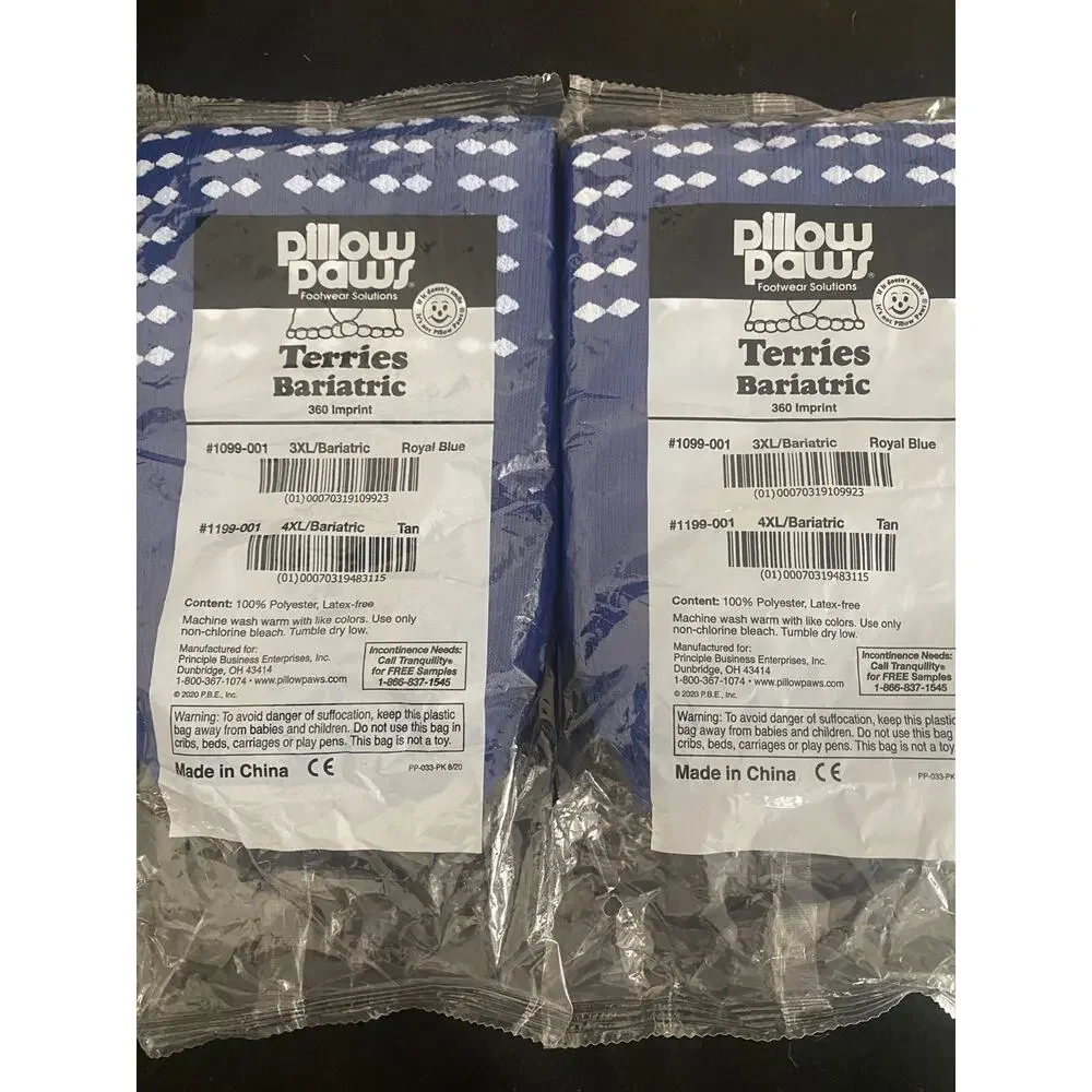 2 Pair Pillow Paws Terries Bariatric Non Slip 3XL Royal Blue 1099 Latex Free NIP